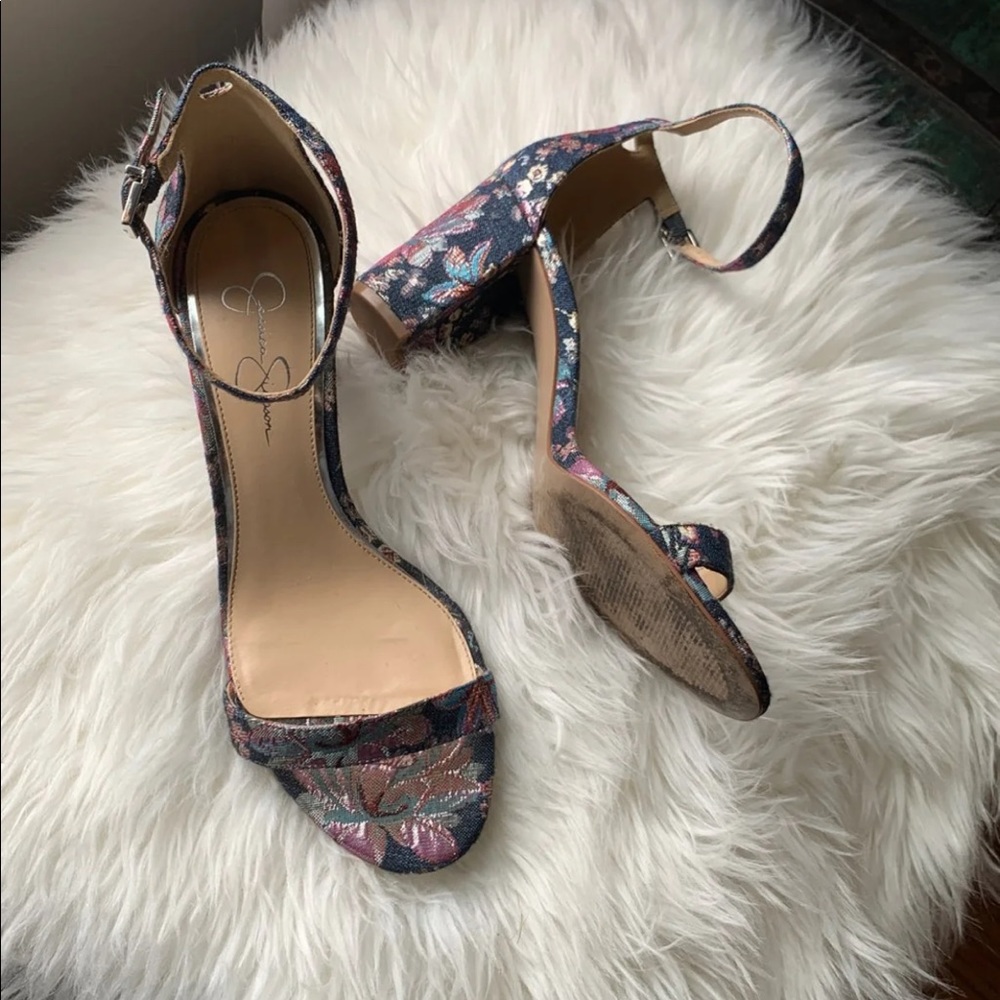Navy Blue Brocade Heel